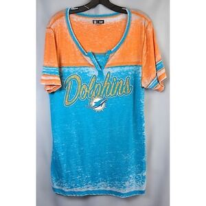 NFL Miami‎ Dolphins T-Shirt Orange Blue Burnout Football Tee Size Women's XL